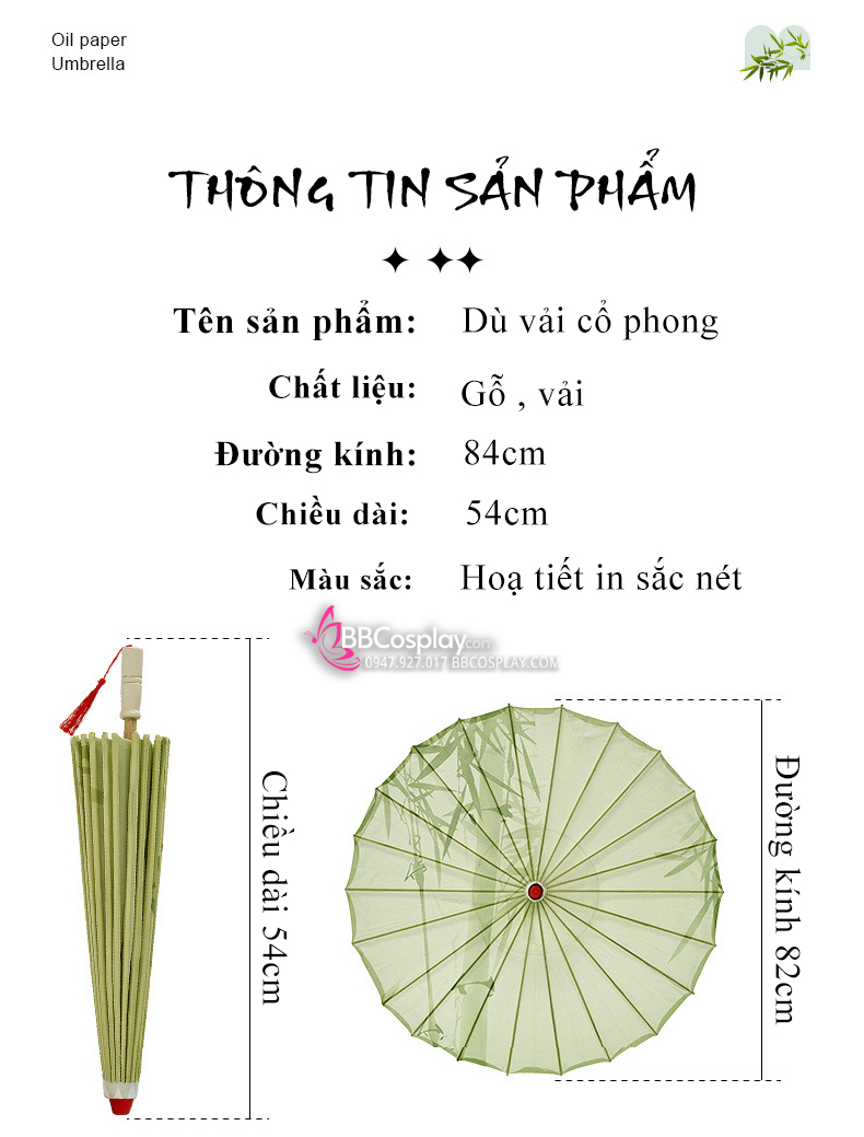 Dù Vải Cổ Trang Hồng Hoa Anh Đào