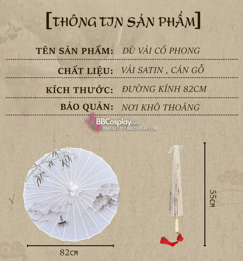 Dù Vải Cổ Trang Hồng Hoa Anh Đào