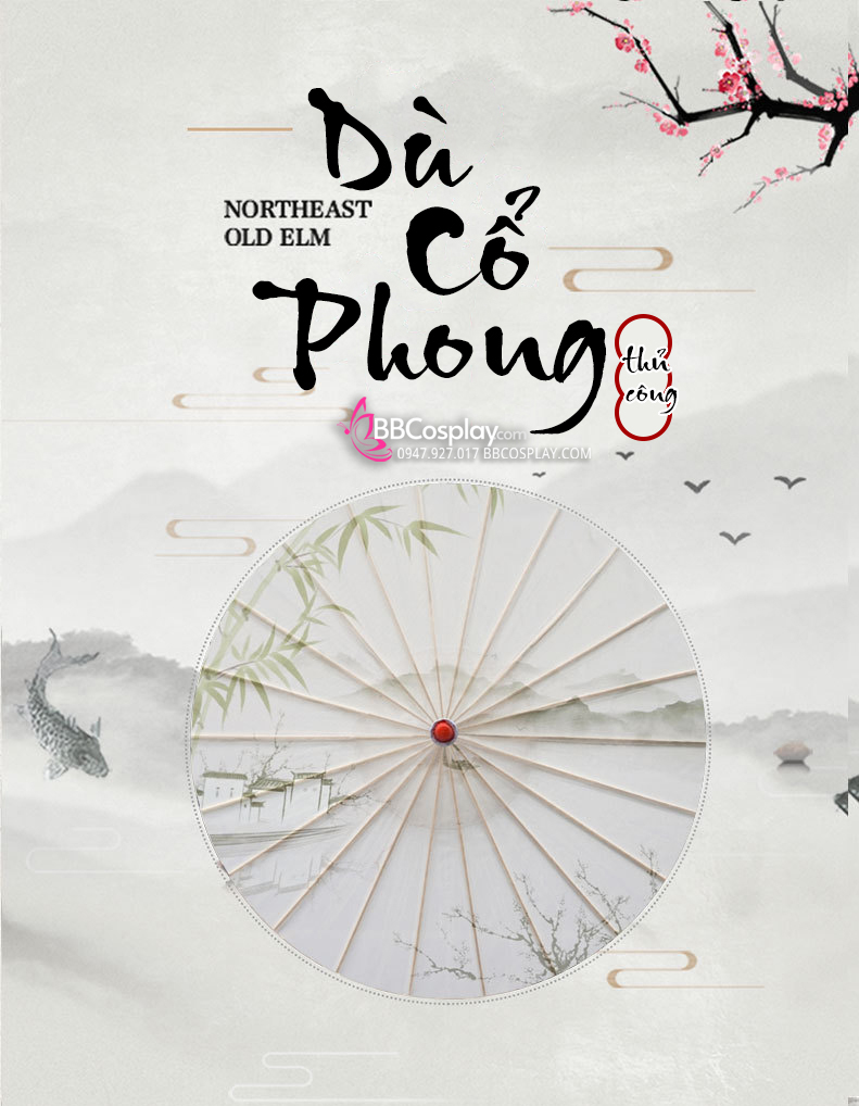 Dù Vải Cổ Trang Hồng Hoa Anh Đào