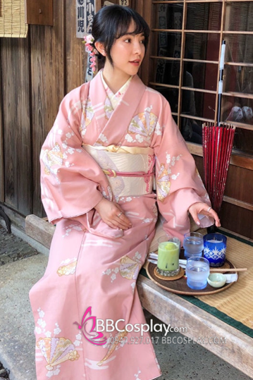 Áo Kimono Yukata Momoiro Tặng Kèm Thắt Lưng
